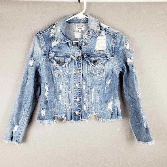 Cello Jackets & Blazers - Cello Women's Size S Distressed Jean Jacket Frayed Denim Thrashed Grunge Punk